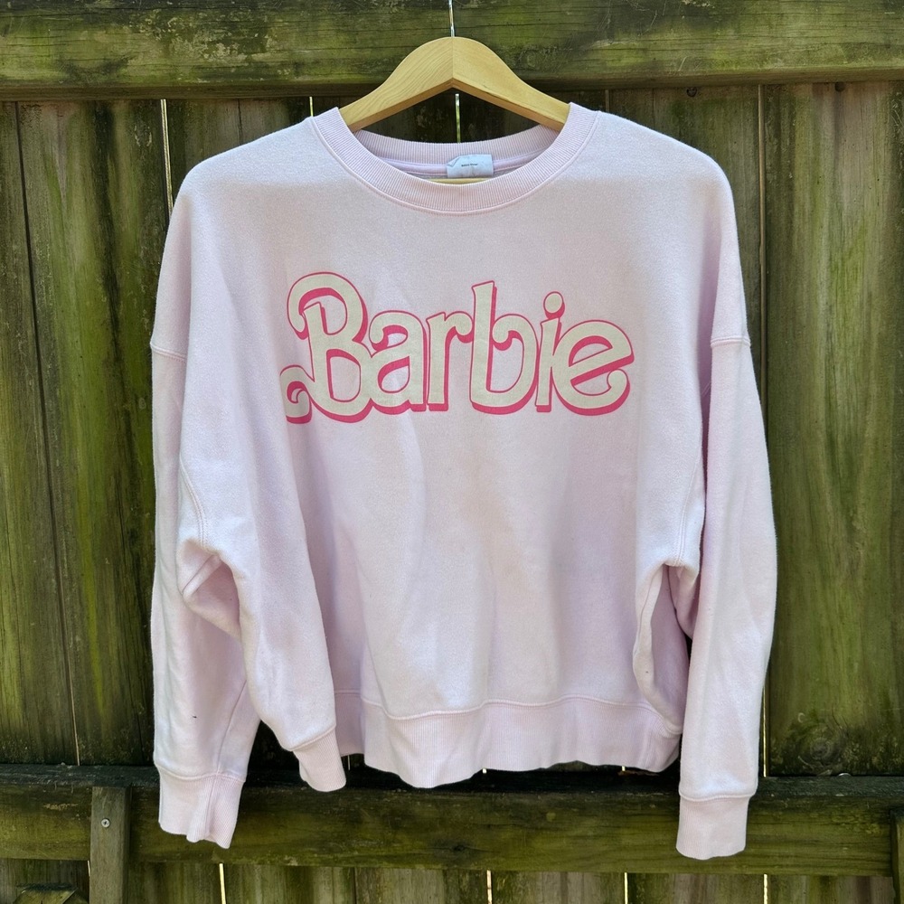 Barbie Pink Crew Neck Fleece Sweatshirt Grayson Threads Women's Size Large